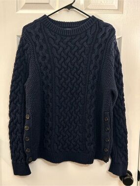 1901 Navy Cable Knit Sweater Side Button Detail XXL